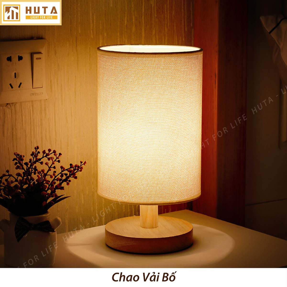 Đèn Ngủ Gỗ HUTA Light For Life G1 Chao Tròn Vintage Dễ Thương, Decor Trang Trí Phòng Ngủ, Điều Chỉnh Độ Sáng, Bóng Led Sáng Vàng Tiết Kiệm Điện