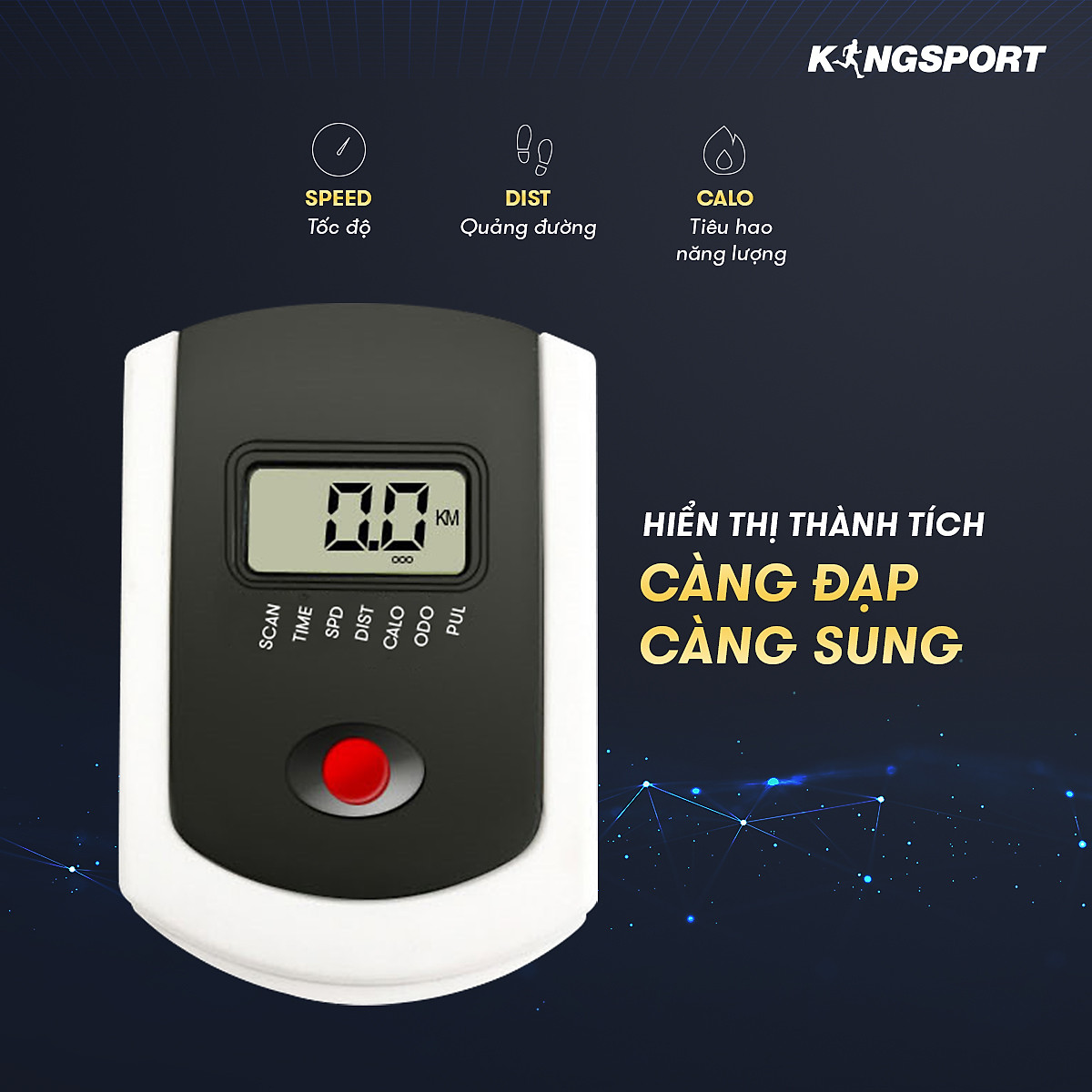 Xe đạp tập thể dục tại nhà Kingsport BK-5806 tải trọng tối đa 150kg, tích hợp đồng hồ thông minh đo nhịp tim và các thông số khi tập luyện, cân nặng phù hợp từ dưới 70-75kg