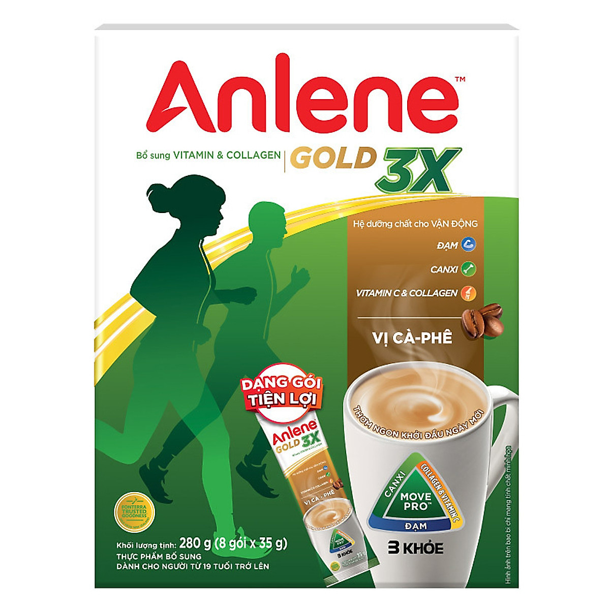 Sữa Bột Anlene Gold 3X vị Cà phê (Hộp giấy 280g)
