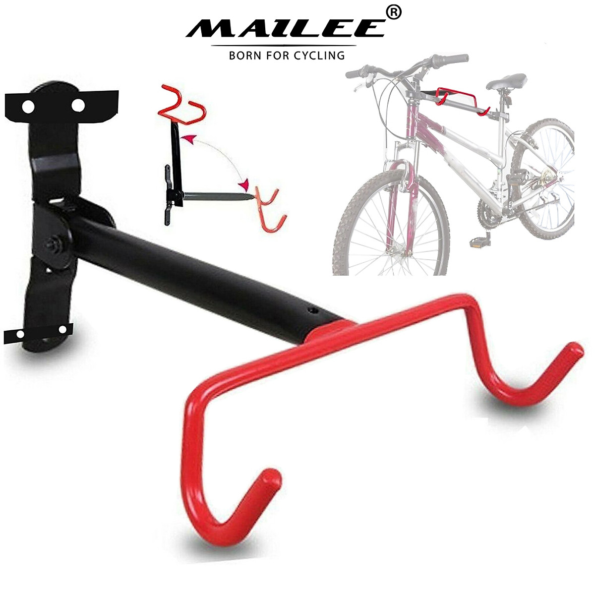 Móc treo xe đạp lên tường MTR02, giá treo xe đạp 2 móc đỏ siêu chắc chắn (kèm ốc vít) Mai Lee