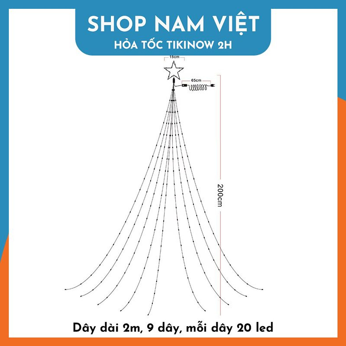 Đèn Ngôi Sao Thả 9 Dây Led Hạt Gạo Trang Trí Ngoài Trời, Treo Cây Thông Giáng Sinh Noel