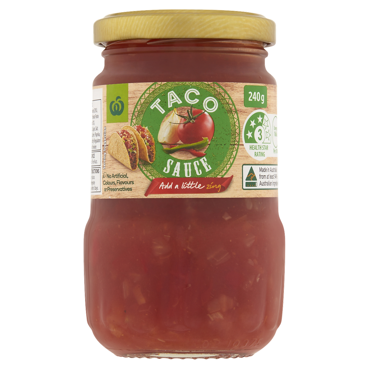 Sốt taco không cay, sốt chấm làm Bánh Tacos & Tortilla Woolworths hũ 240g