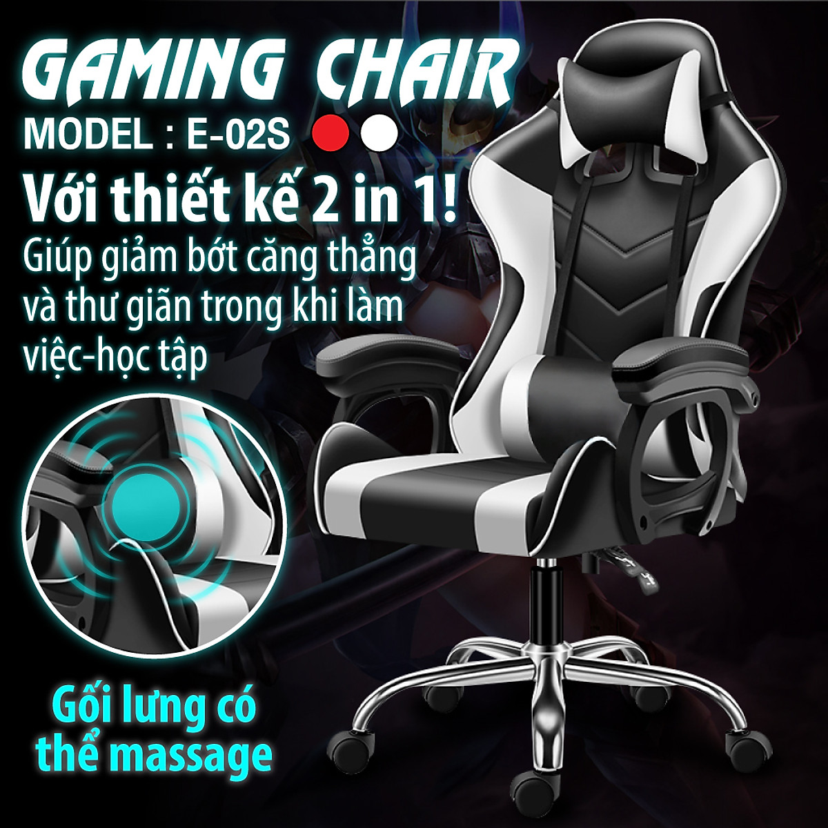 Ghế gaming cao cấp dành cho game thủ BG model mới E02-S WHITE (hàng nhập khẩu) Ghế Gaming Cao Cấp Dành Cho Game Thủ Bg Model Mới E02-S White (Hàng Nhập Khẩu)