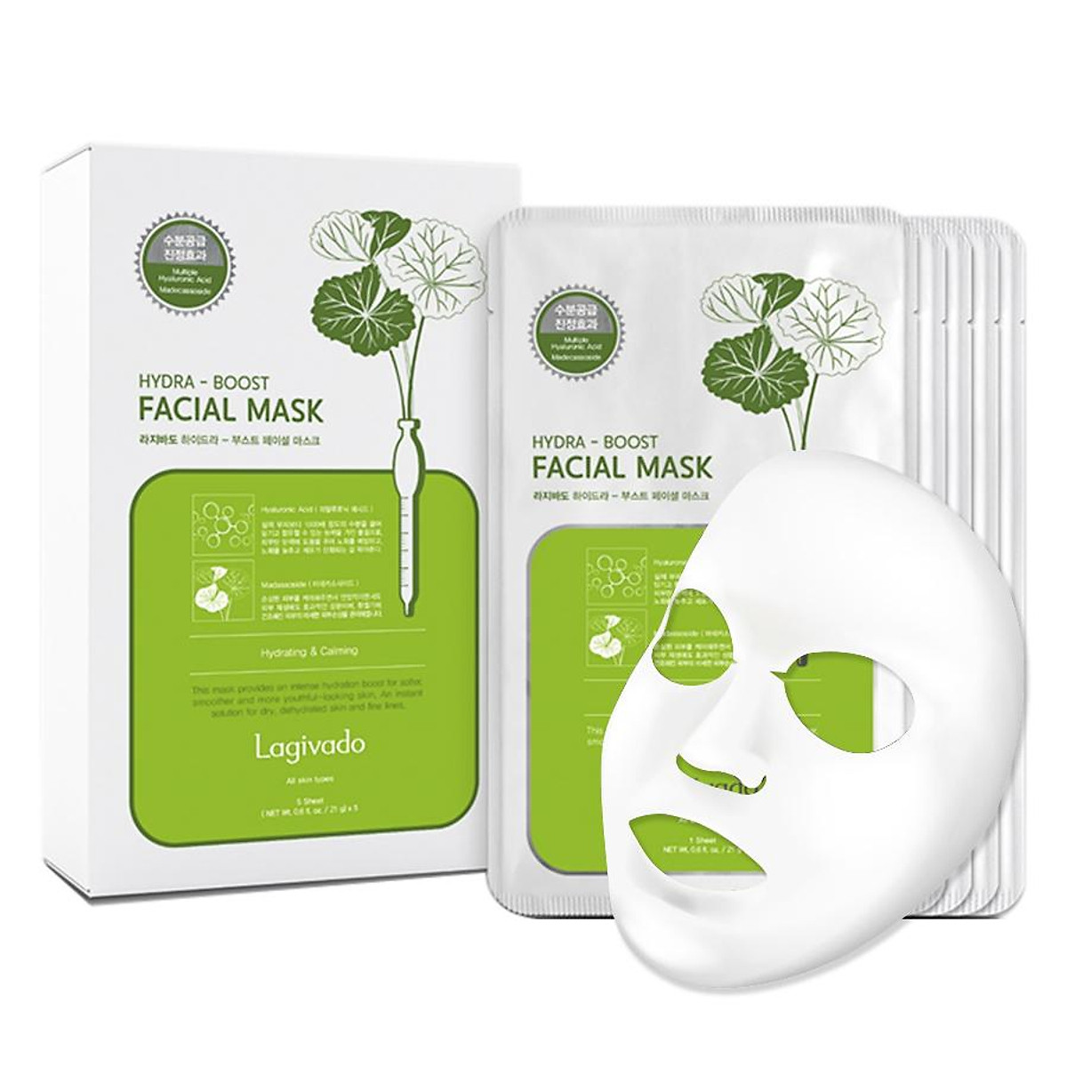 Combo 10 Mặt nạ dưỡng ẩm trắng da giúp kiềm dầu và mụn Hàn Quốc Lagivado Hydra Calming Facial Mask 23g/miếng