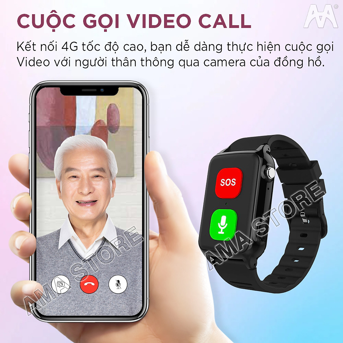 Đồng hồ Thông minh Định vị GPS cảnh báo ngã, tại nạn, đột quỵ AMA Watch S8 Hàng nhập khẩu