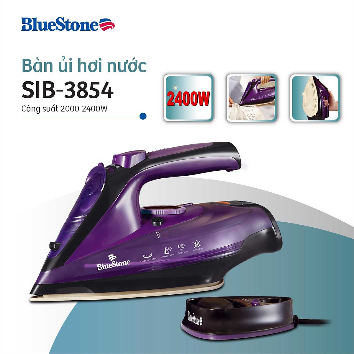 Bàn Ủi Hơi Nước không dây Bluestone SIB-3854 (2400W) - Hàng chính hãng