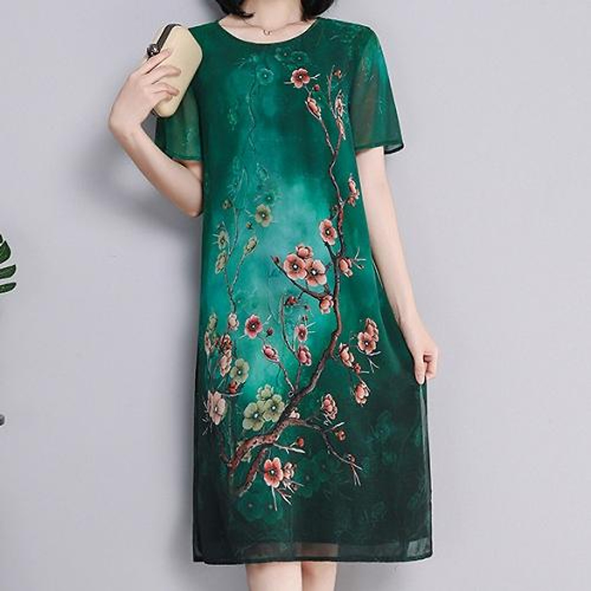 Váy May Sẵn  Sườn Xám Lụa tơ tằm 2 Lớp Màu Vàng MNVLPT671