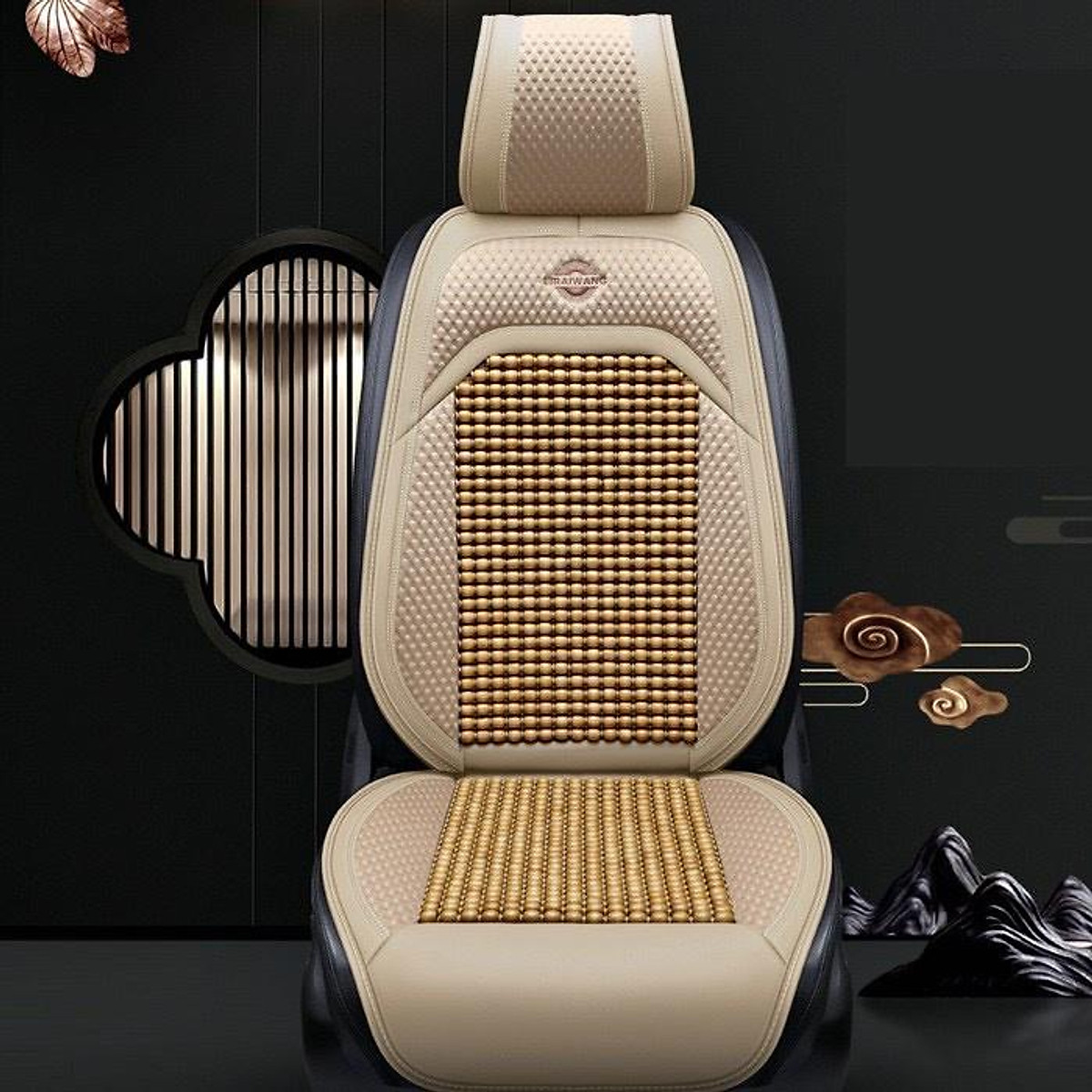 Lót Ghế Hạt Gỗ Ô Tô Loại Cao Cấp, Bọc Ghế Ô Tô Chống Nóng, Massage Lưng, Hạt Gỗ Tự Nhiên, Da Sang Trọng