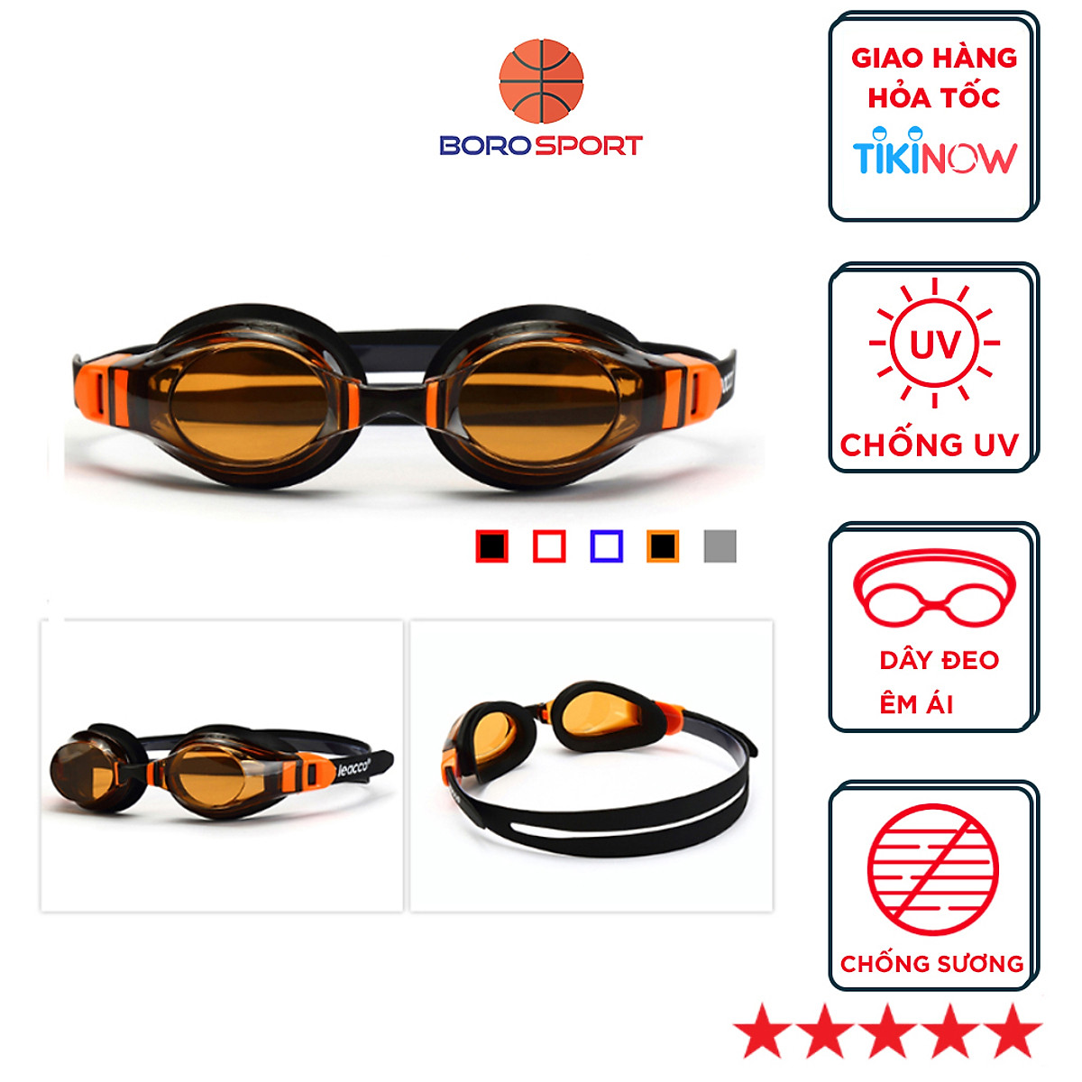 Kính Bơi Thể Thao Người Lớn Chống Sương Dây Đeo Silicone Cleacco SG1670 BORO SPORT