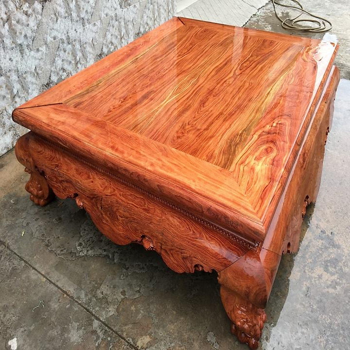 Sập chân quỳ dạ trơn tam diện gỗ hương đá chân 24 kt 180x220 ( Bác Nghiệp - Thái Nguyên )