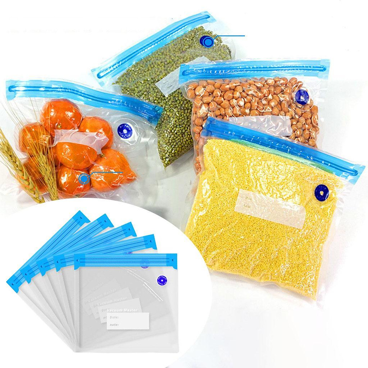 Amazon.com: Sous Vide Bags 20pack Reusable Vacuum Food Storage Bags with 3  Sizes Vacuum Food Bags,1 Hand Pump,4 Sealing Clips for Food Storage and  Sous Vide Cooking (Blue Kit) : Home &
