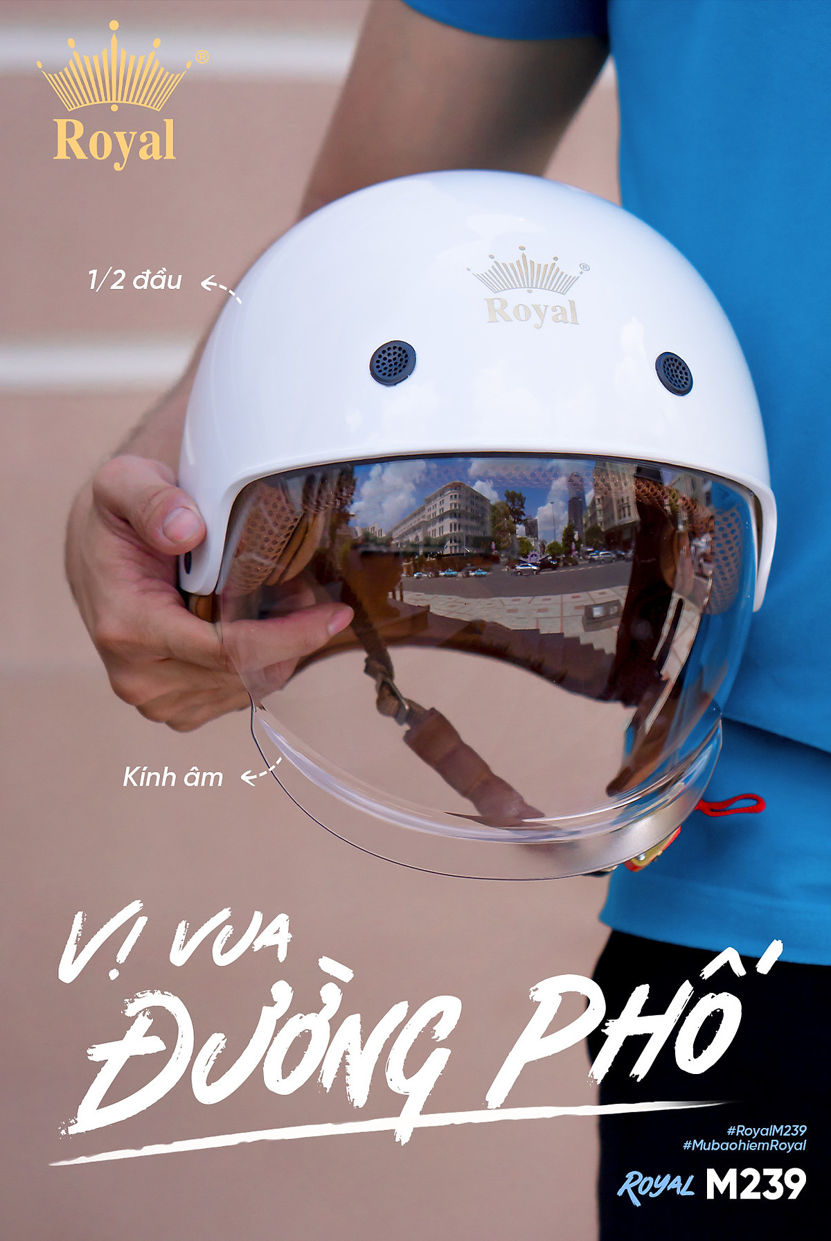 Mũ Bảo Hiểm Nửa Đầu Kính Âm Royal M239 Chính Hãng, Nón Bảo Hiểm 1/2 Phong Cách Tiện Lợi