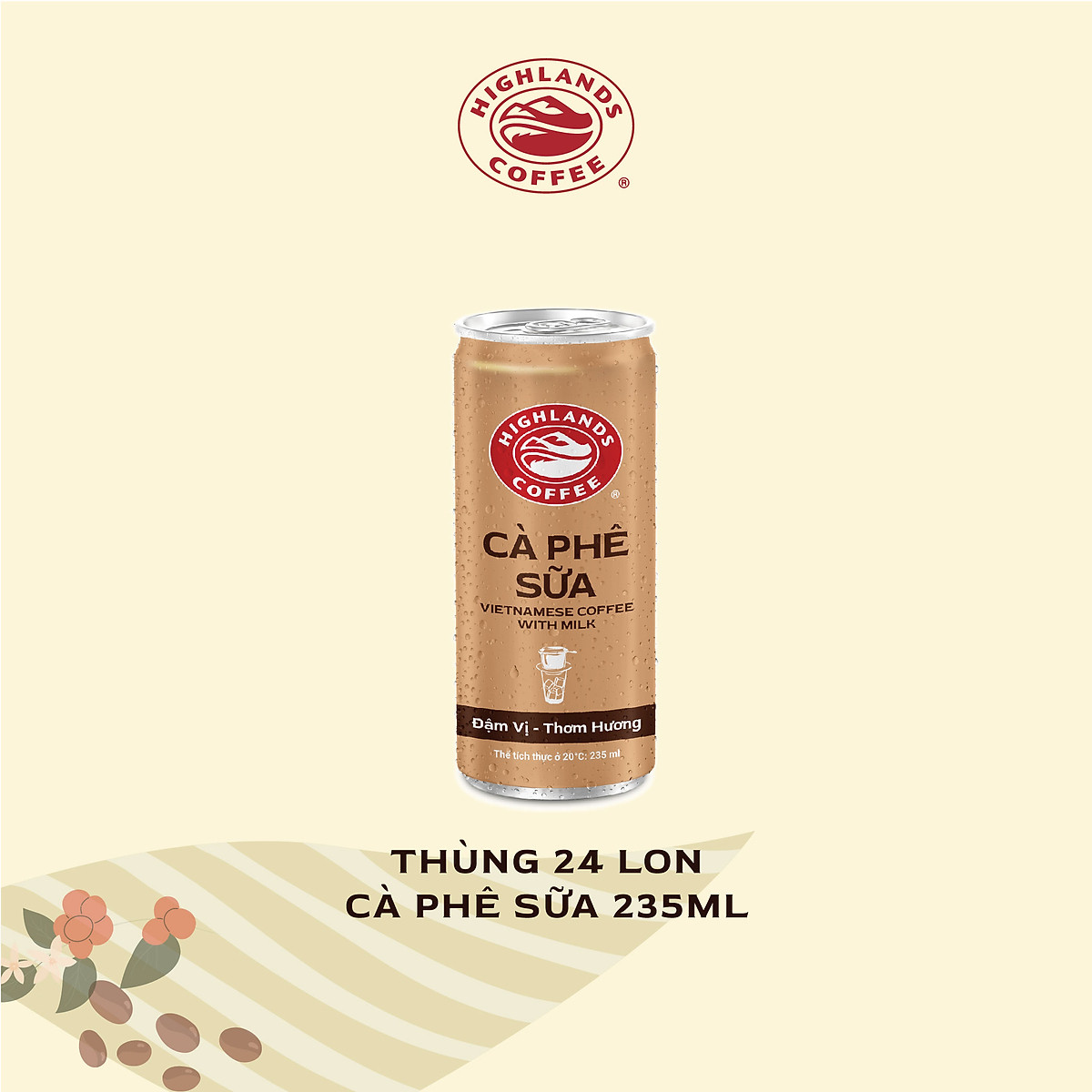 Thùng 24 Lon Cà Phê Sữa Highlands Coffee (235ml/Lon)