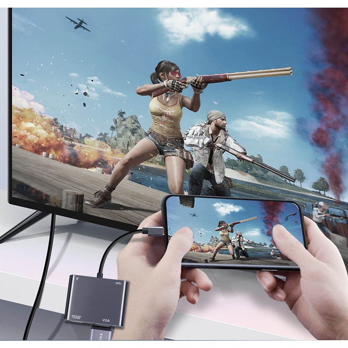 Cáp chuyển Đổi USB Type-c ra 4 cổng HDMI/ VGA/ USB và cổng sạc hỗ trợ chế độ Dex - UHV41160 Hàng Chính Hãng