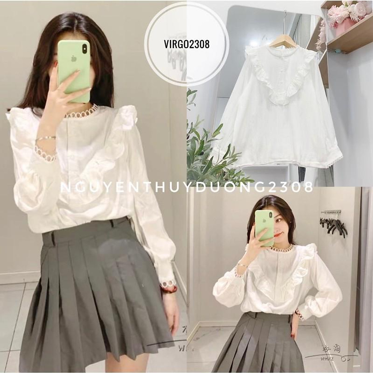 Áo sơmi Ulzzang viền bèo chữ V/Áo sơmi cổ bèo V 1602 - Áo kiểu Áo Sơmi Ulzzang Viền Bèo Chữ V/Áo Sơmi Cổ Bèo V 1602 - Áo Kiểu
