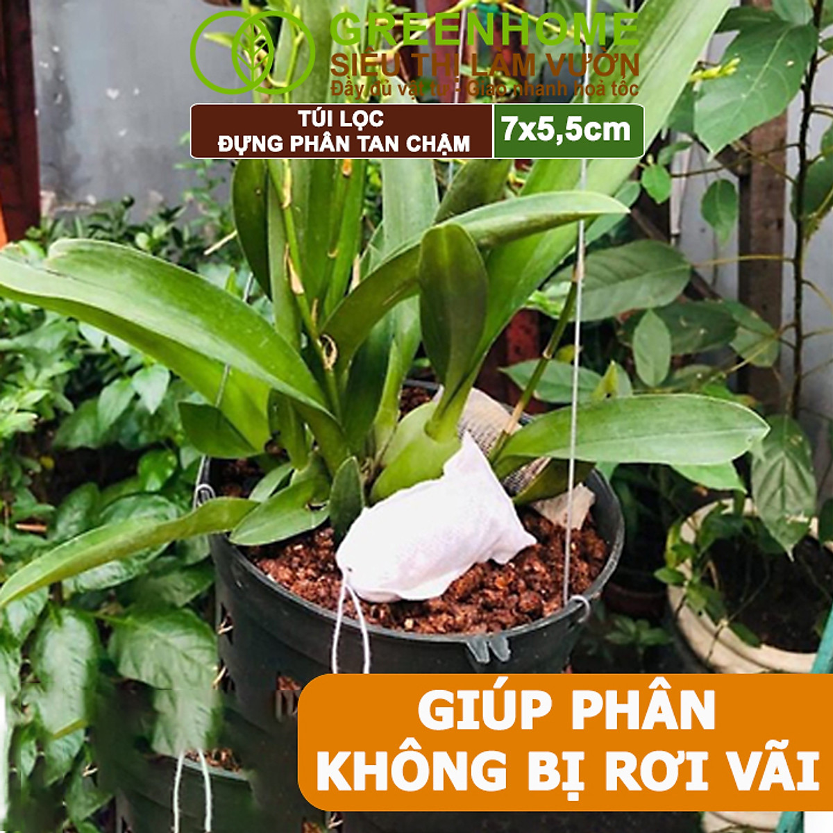 100 Túi Đựng Phân Tan Chậm Greenhome, 5,5x7cm, Treo Phân Bón Hoặc Bỏ Gốc Tiện Lợi, Túi Tự Huỷ, Thân Thiện Môi Trường