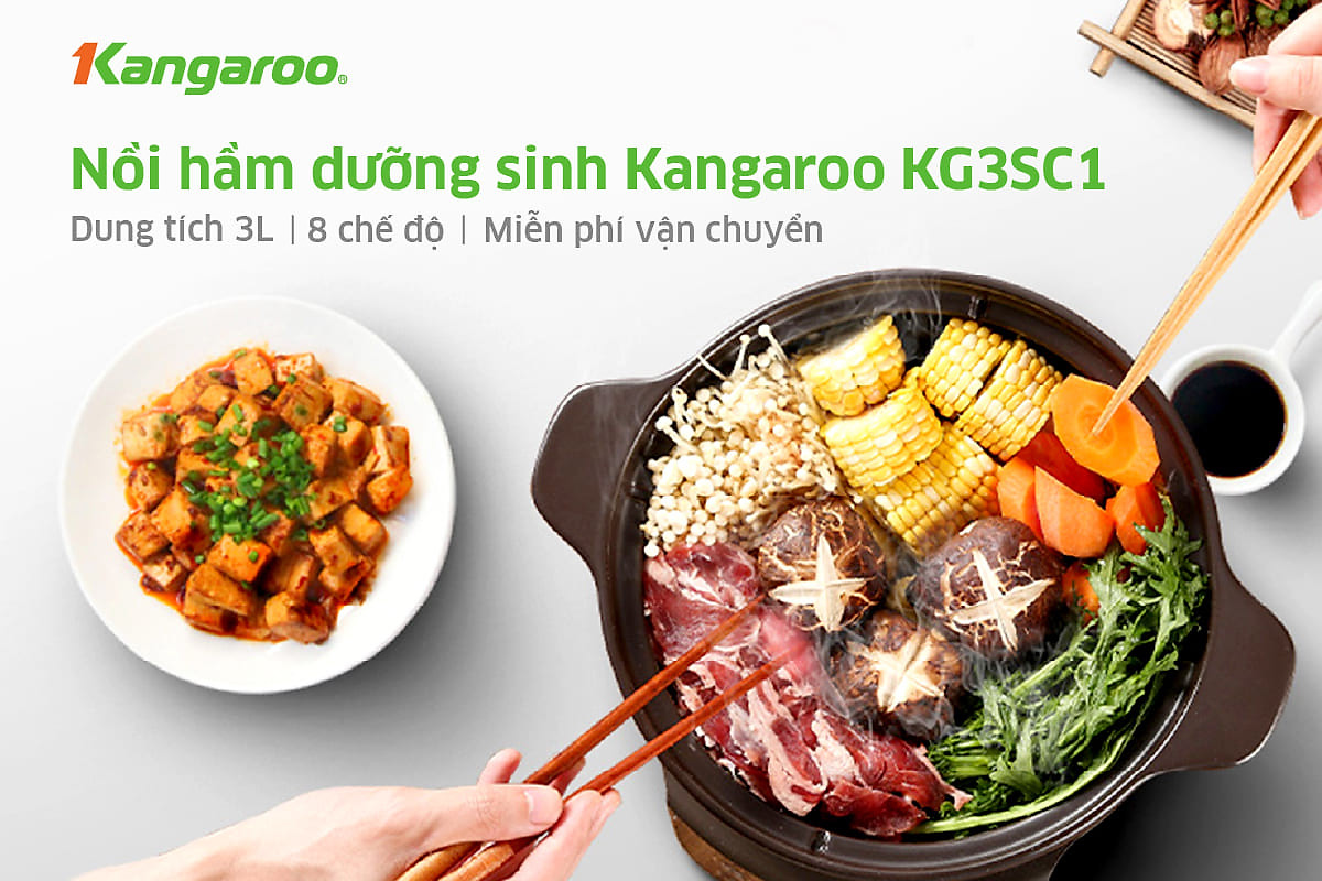 Nồi hầm dưỡng sinh Kangaroo KG3SC1 3 lít - Hàng chính hãng