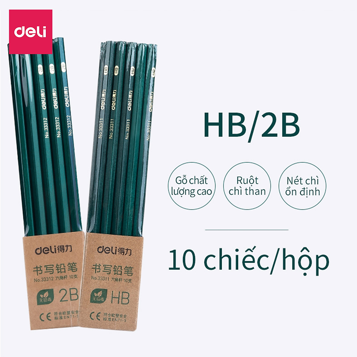 Bút chì lục giác Deli - loại 2B/HB - 10 chiếc/hộp - 33311 / 33312