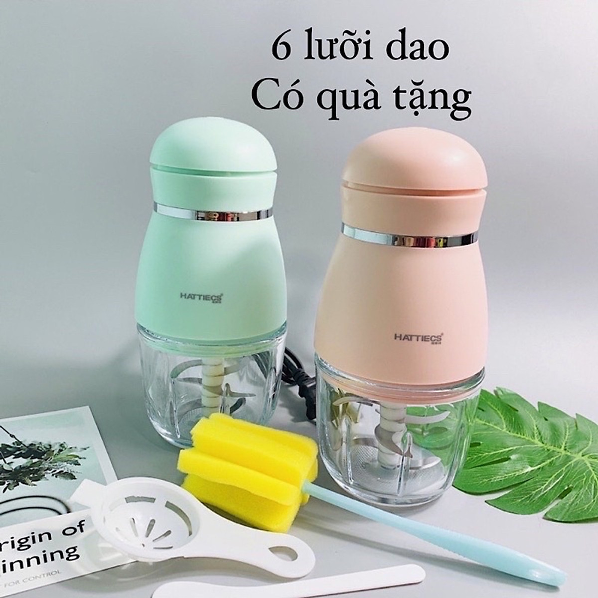 Máy Xay Đồ Ăn Dặm Cho Bé 6 Lưỡi Cối Thuỷ Tinh Hàng Nội Địa Trung Bản Cao Cấp Siêu Mịn Tiện Dụng - Tặng Kèm Dụng Cụ Rửa Máy-Hàng Chính Hãng