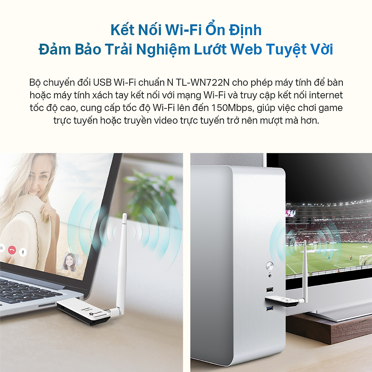 Bộ Thu Wifi USB TP-Link TL-WN722N Chuẩn N 150Mbps - Hàng Chính Hãng