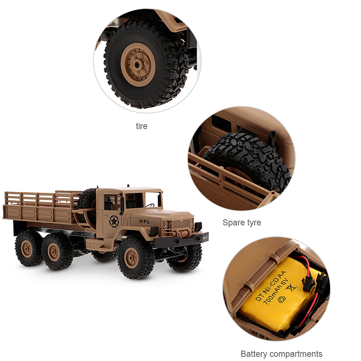 WPL RC CAR 1/16 ROCK CRAWLER OFF-ROAD 6WD MILITARY TRUCK CAR 12KM/H RTR TOY N0T8 