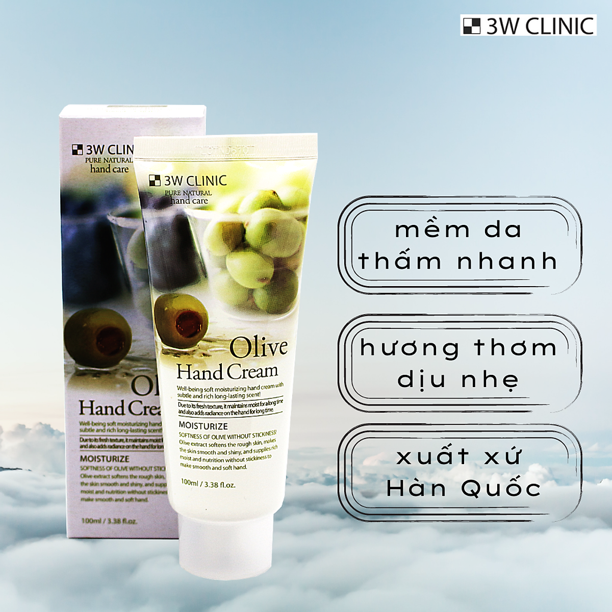 Kem Dưỡng Da Tay Olive 3W Clinic Hand Cream (100ml) 