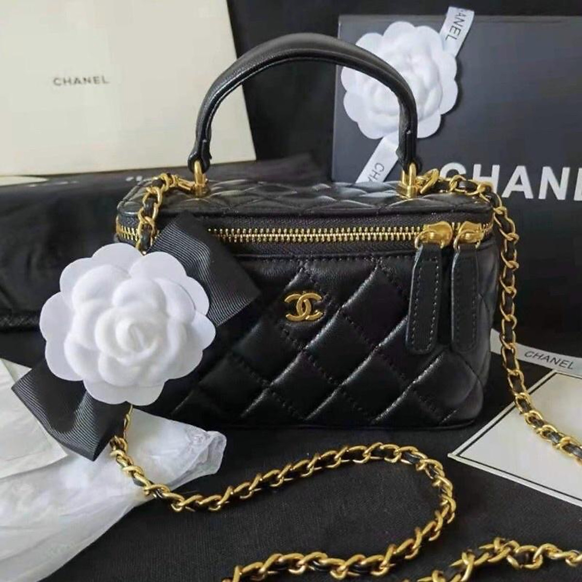 Túi dáng trống dạng hộp dáng tròn công sở Chanel Vanity C024212