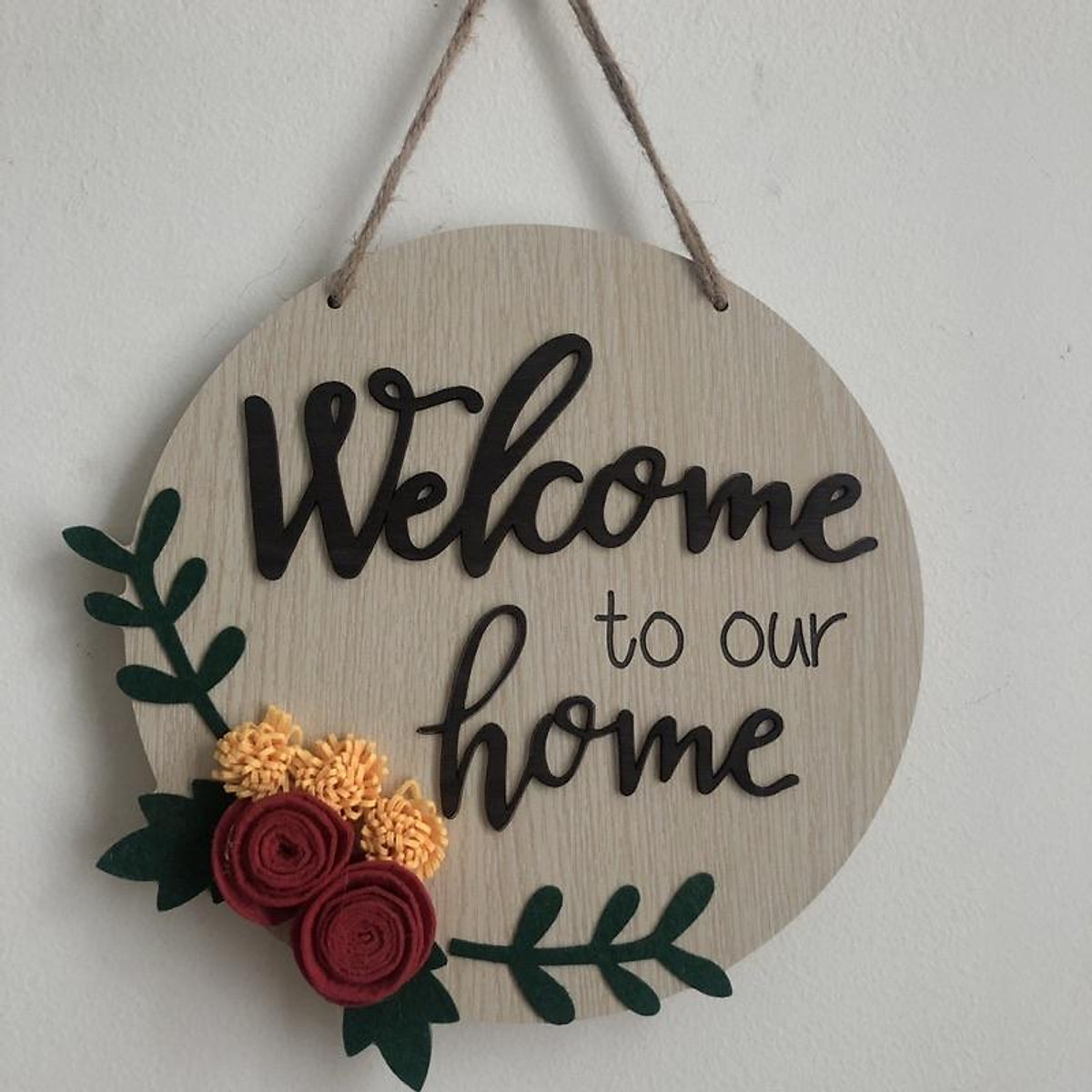 Bảng gỗ treo cửa trang trí Welcome to our Home hình tròn trang trí ...