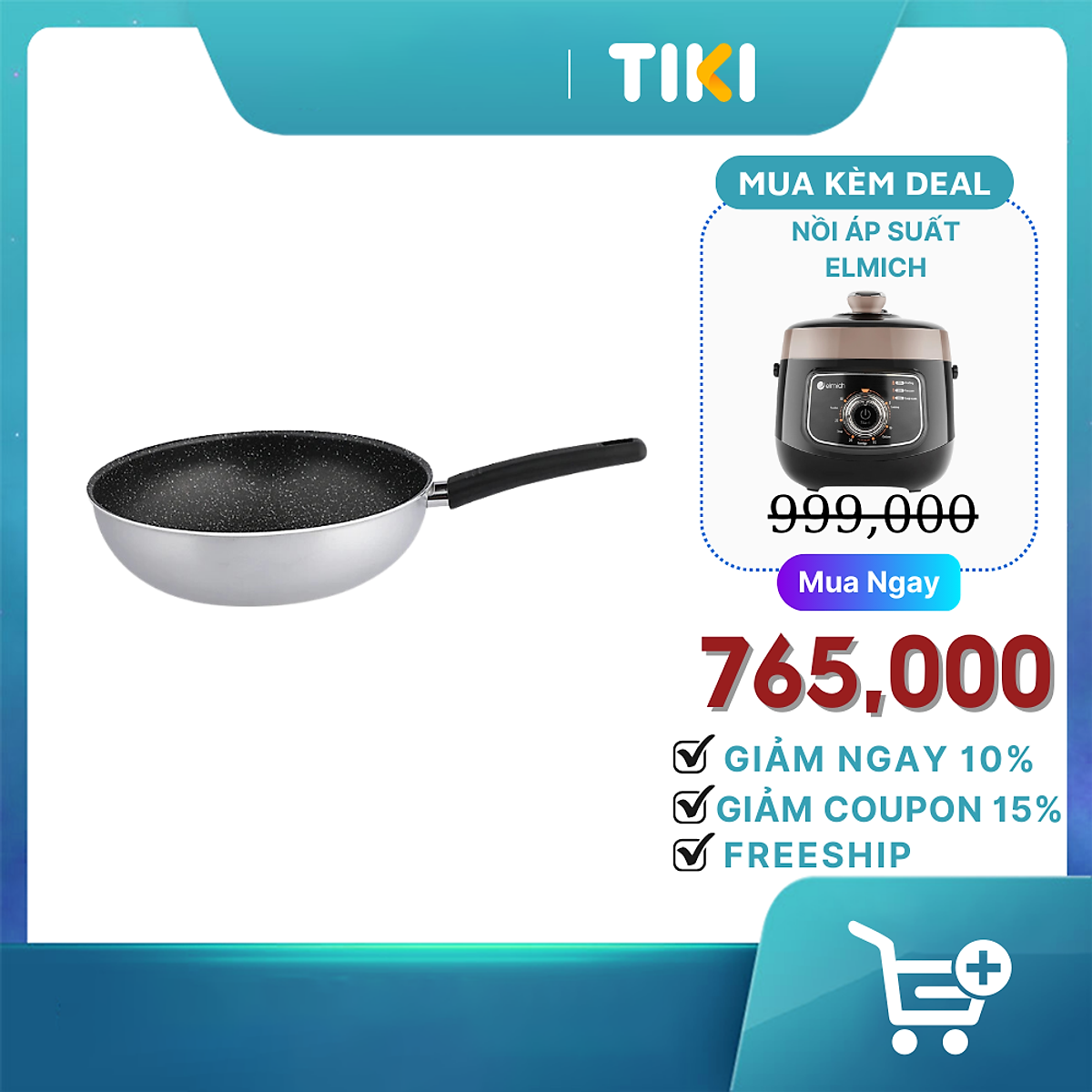 Chảo xào chống dính vân đá cao cấp, đáy từ Elmich 4702OL size 30cm