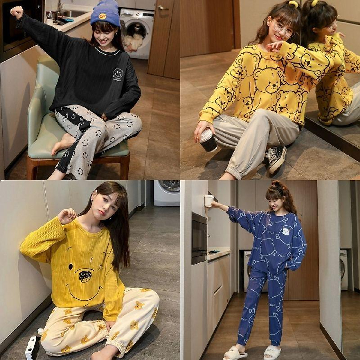 Đồ Bộ- Đồ Ngủ Nữ-Bộ Mặc Nhà Cotton Dài Tay Guu Thu Đông Cao Cấp Dễ Thương BDTD02