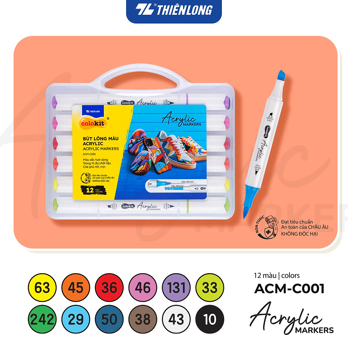 Bút sơn/ Bút lông 12/24/36 màu - Acrylic Markers 2 đầu ngòi ThiênLong Colokit - Màu sắc tươi sáng Trang trí đa chất liệu