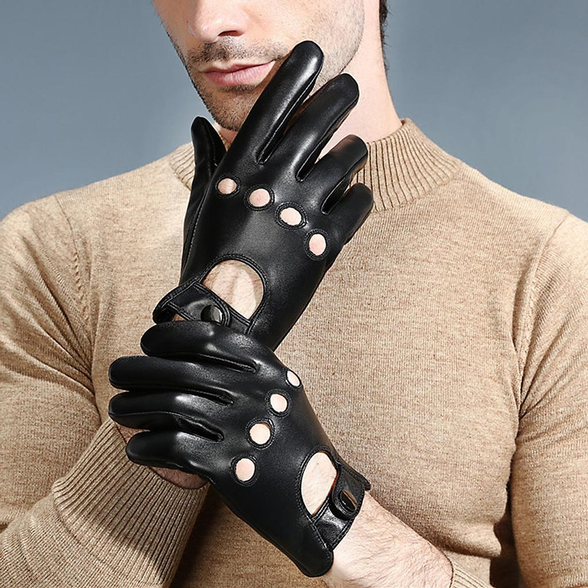 Mua Men's Retro Black Real Leather Driving Gloves Screen Touch Motorcycle  Gloves - M tại Magideal