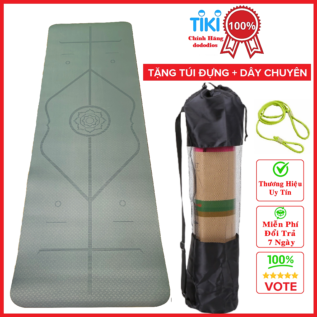 Thảm tập Yoga định tuyến TPE cao cấp tặng kèm túi đựng - chống trơn trượt thấm hút mồ hôi tốt chính hãng DODODIOS - Dây Buộc Chuyên Dụng Tập Yoga