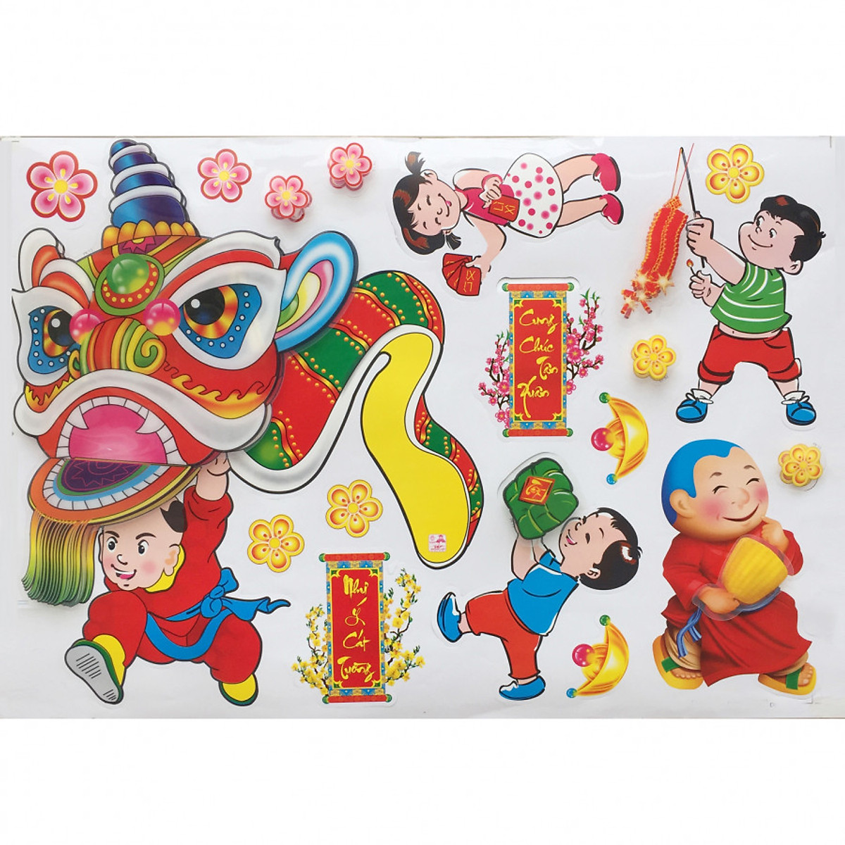 Mua Decal 3D (Sticker) Dán Kính Trang Trí Tết (Mẫu Múa Lân)