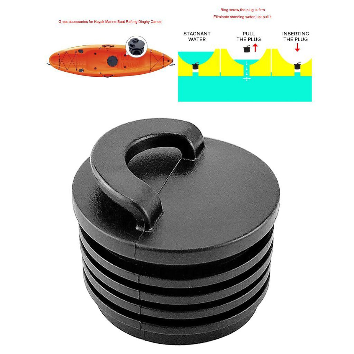 Pactrade Marine 2 Pairs Grey TPR Scupper Plugs For Sit-On-Top Kayaks - Model PAKB1-6X2