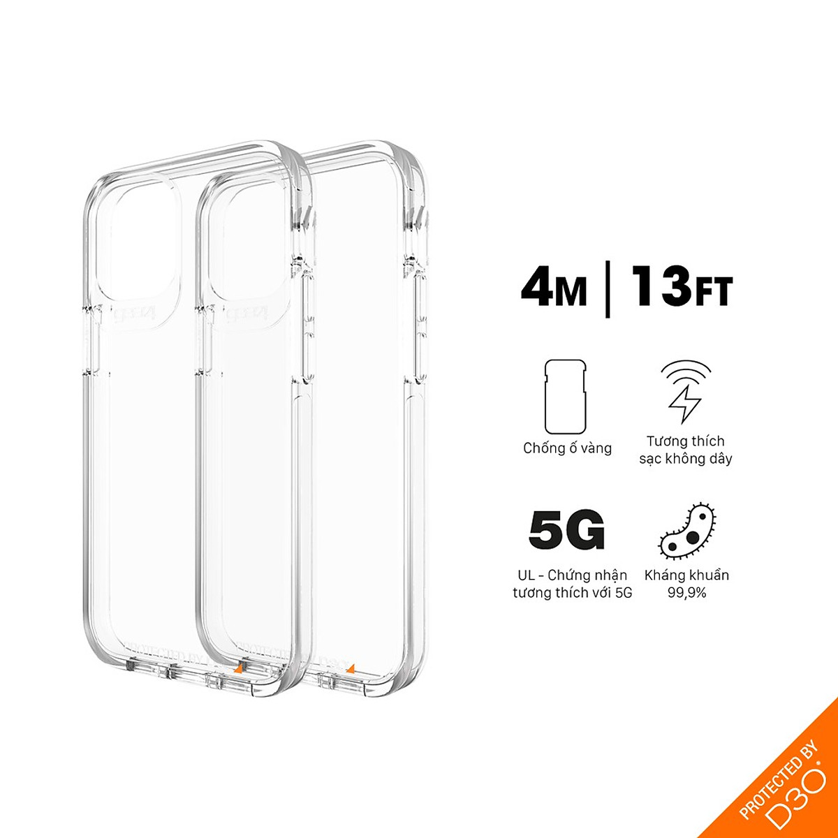 Ốp lưng chống sốc Gear4 D3O Crystal Palace iPhone - Công nghệ chống sốc độc quyền D3O, kháng khuẩn, tương thích tốt với sóng 5G - Hàng chính hãng