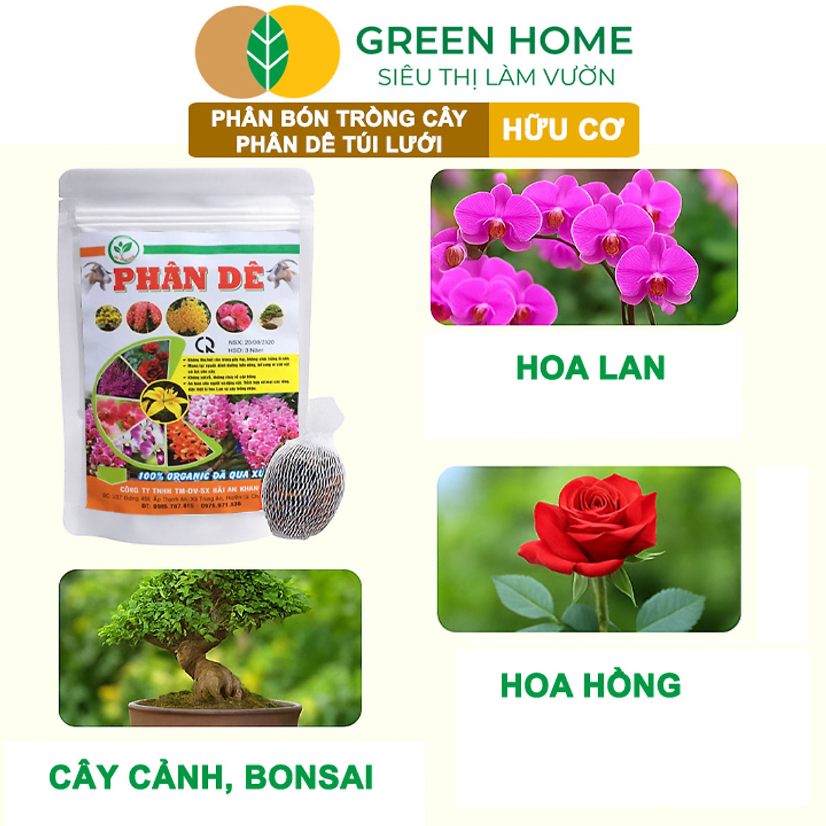 Phân Dê Trồng Lan Greenhome, Túi Lưới Dài 10cm, Đã Qua Xử Lý, Không Mùi, Kích Rễ Phong Lan, Hoa Đậm Màu Lâu Tàn