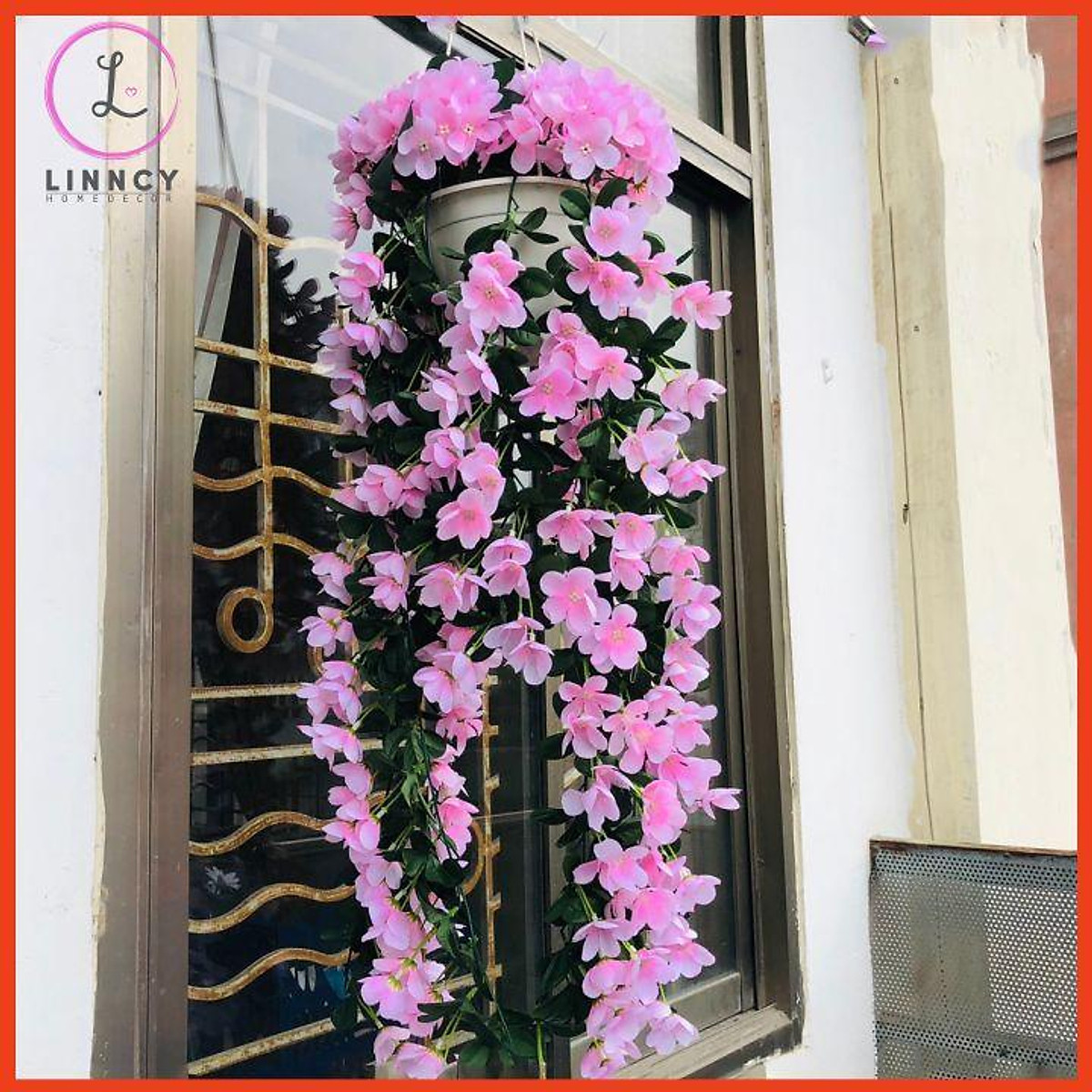 Giỏ Hoa Treo Tường Chậu Hoa Giả Dài 80cm Trang Trí Ban Công Lối Đi Tuyệt Đẹp Cắm Sẵn Y Hình
