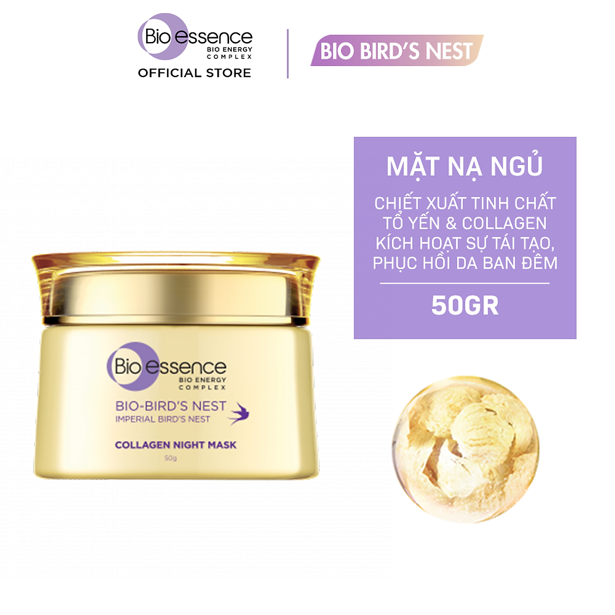 Mặt nạ ngủ dưỡng da Bio-essence Bio-Bird's Nest Collagen Night Mask 50g
