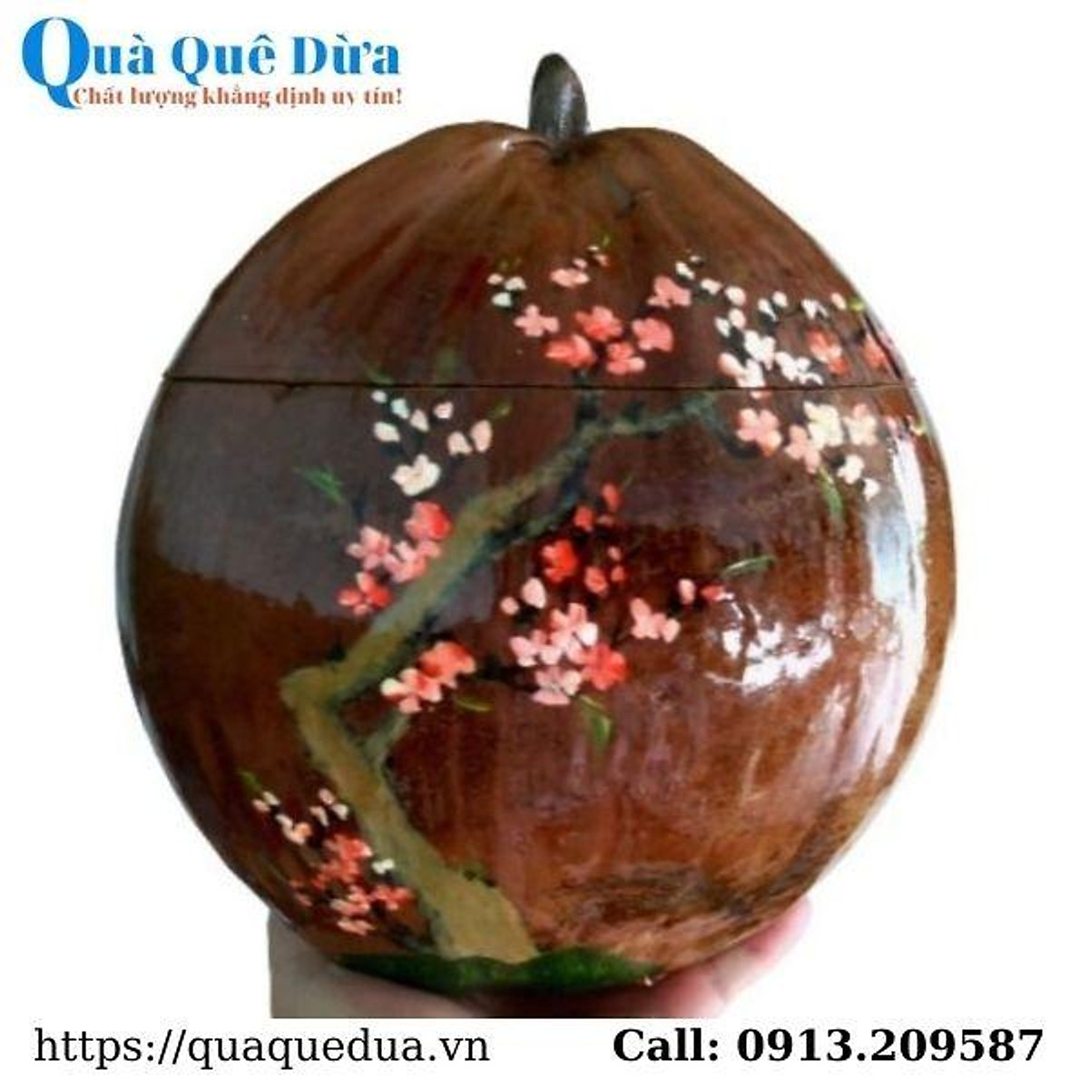 Bình Ủ Trà Trái Dừa Hoa Văn Nhành Đào, Bình Trà 700 - 950ml, Tặng Bộ 6