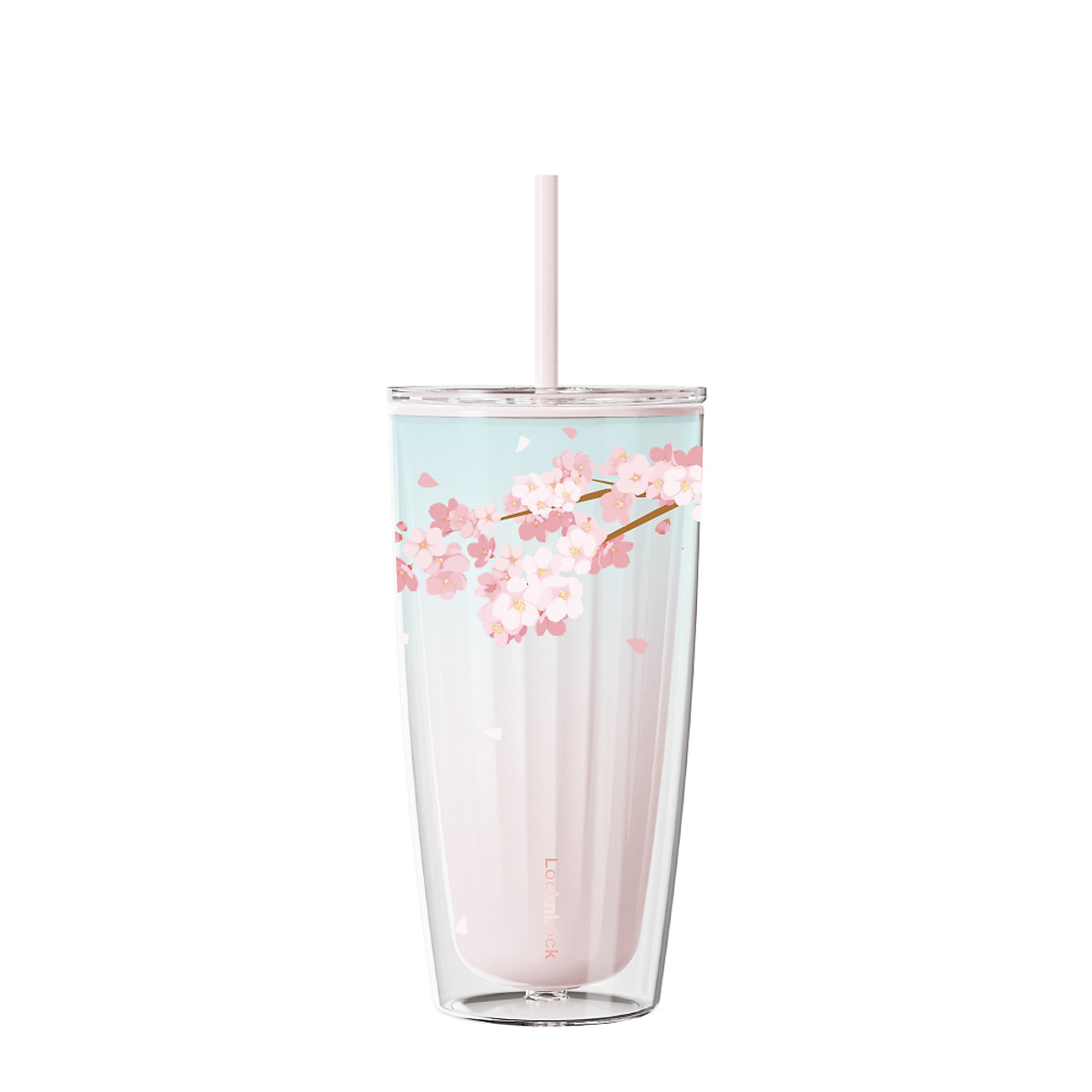 Ly nhựa 2 lớp Cherry Blossom Double wall Cold Cup LocknLock HAP522 - Kèm ống hút - Dung tích 750ml