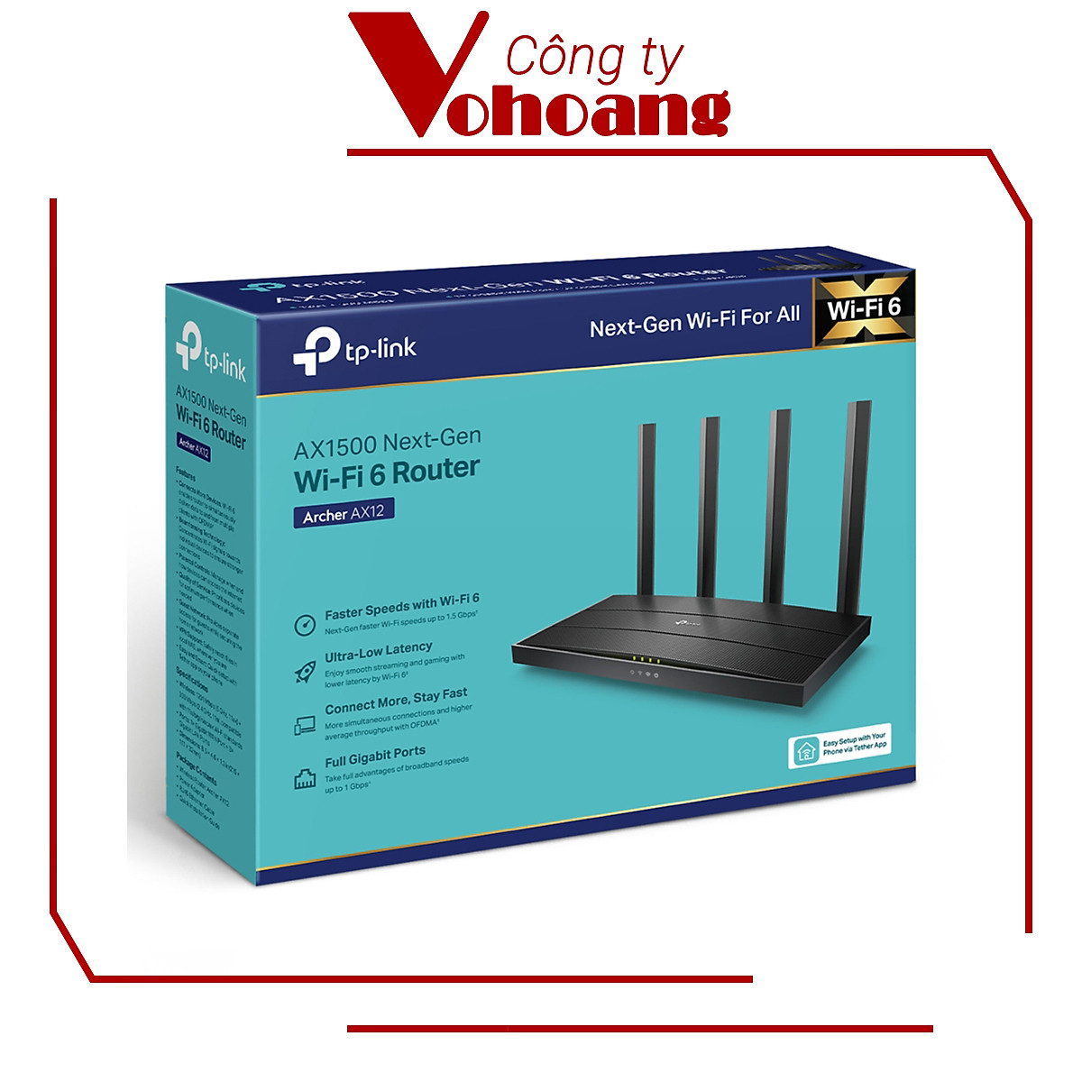 Bộ Phát Router WiFi 6 TP-Link Archer AX12 Băng Tần Kép AX1500 - Hàng Chính Hãng