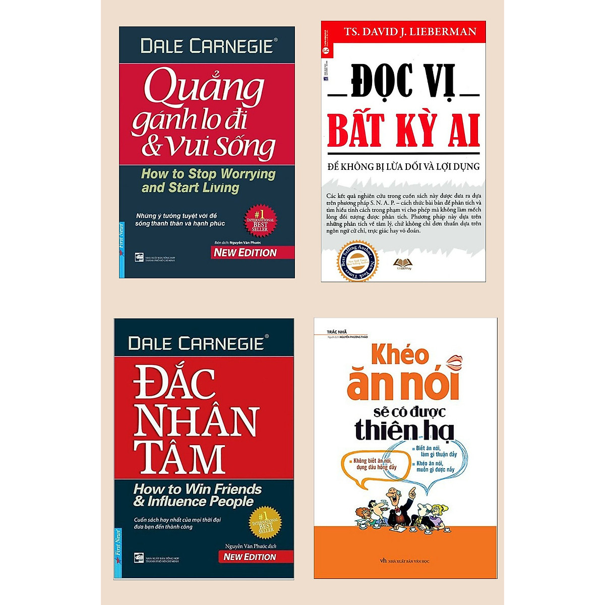 Combo Đắc Nhân Tâm , Quẳng Gánh Lo Đi Mà Vui Sống , Khéo Ăn Nói Sẽ Có Được Thiên Hạ, Đọc Vị Bất Kì Ai (Top Sách Kỹ Năng Sống Để Thành Công & Hạnh Phúc)