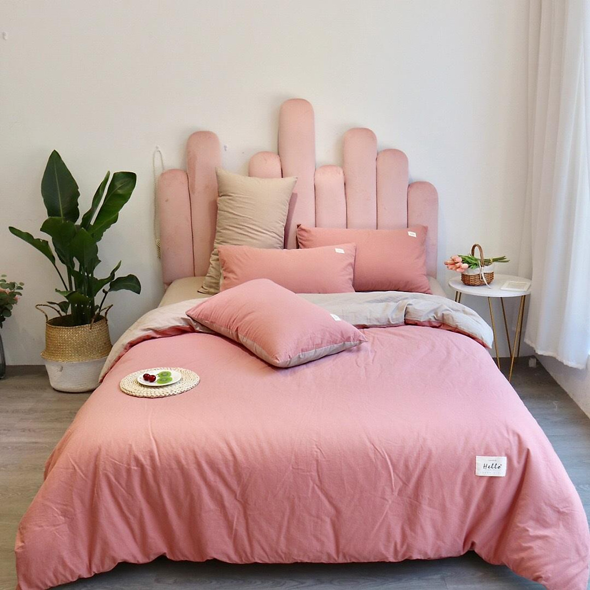 Bộ Chăn Ga Gối Cotton Tici LIDACO - Hồng Phấn Ga Be
