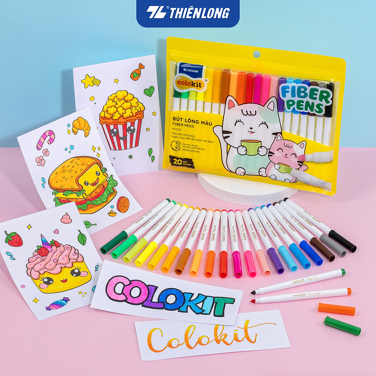Bút lông màu Fiber Pen Thiên Long Colokit an toàn sử dụng tô màu, vẽ tranh, calligraphy, 20 màu basic FP-C03