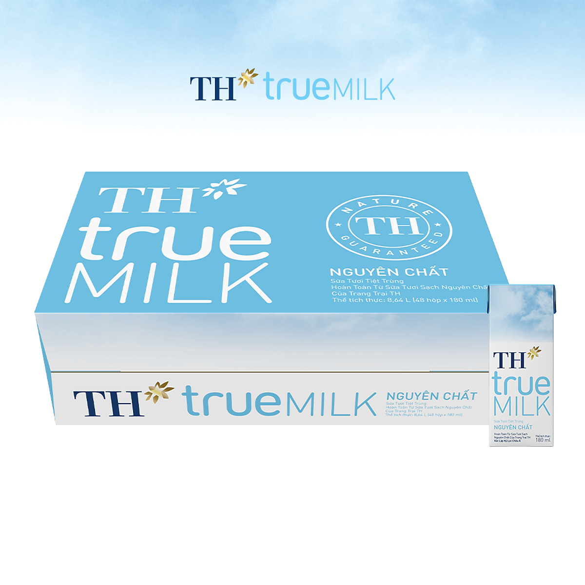 Thùng 48 hộp sữa tươi tiệt trùng TH true MILK nguyên chất 180 ml (180 ml x 48)