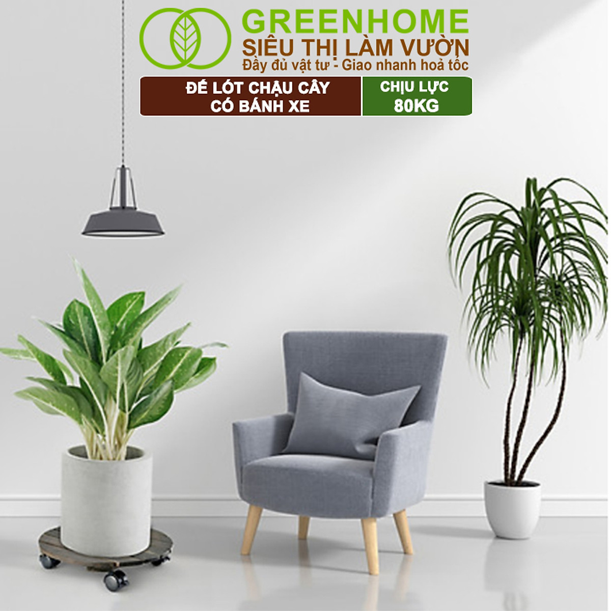 Đế Lót Chậu Cây Greenhome, R30xc8cm, Bằng Gỗ Có Bánh Xe, Thân Thiện Môi Trường, Tiện Lợi, Di Chuyển Chậu Nặng Dễ Dàng
