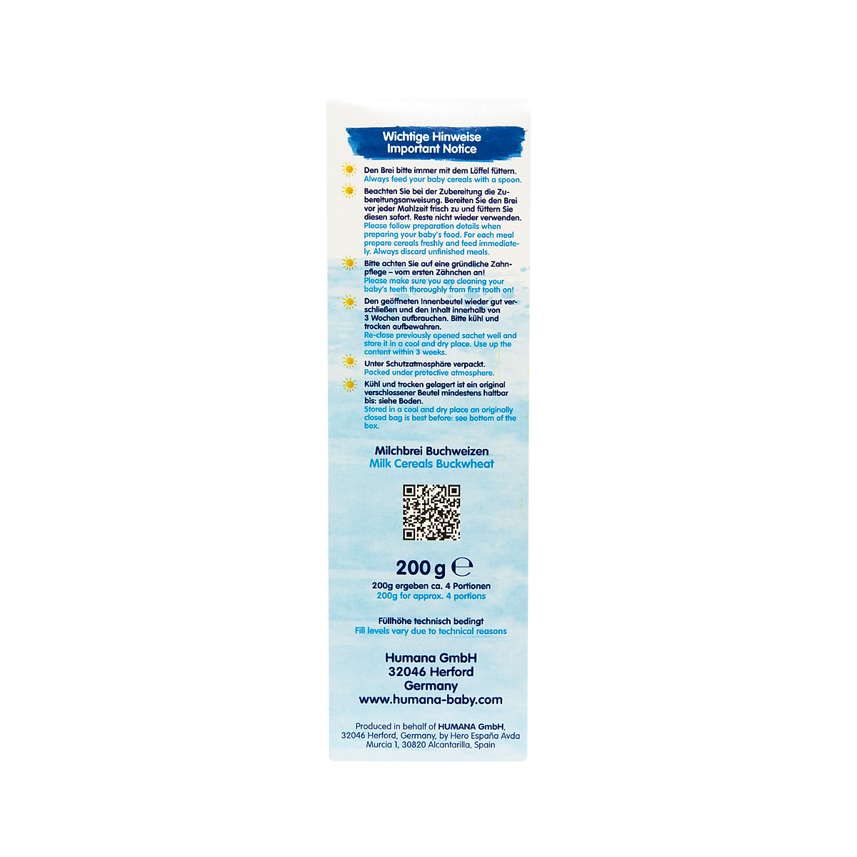 Bột ăn dặm dinh dưỡng Humana lúa mì Semolina và sữa MILK CEREAL SEMOLINA - Nhập khẩu 100% từ Đức.