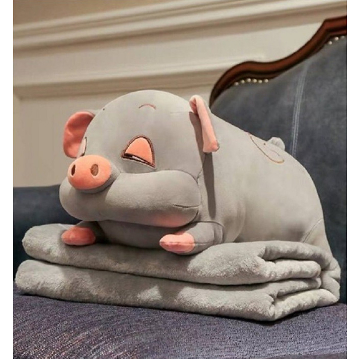 Gấu Bông Heo Ngủ Mắt Hý Cao Cấp Siêu Cute có Kèm Chăn - Thú Nhồi Bông