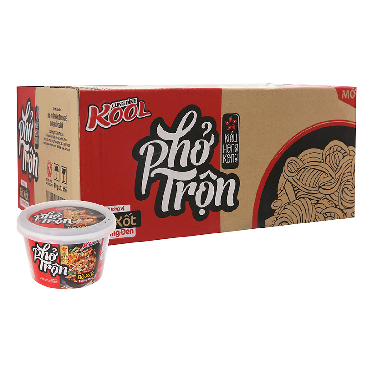 Thùng 12 Hộp Phở Trộn Bò Sốt Tương Đen Cung Đình Kool (80g / Hộp)
